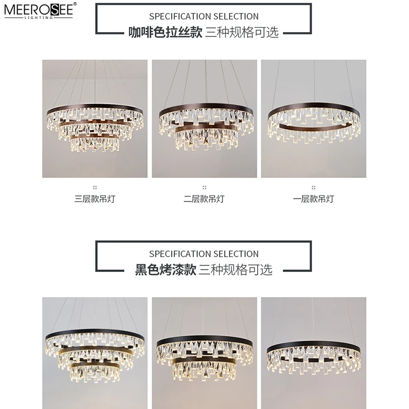 MEEROSEE Modern Home Pendant Light Crystal Ring Suspension Light Round LED Pendant Light MD86762