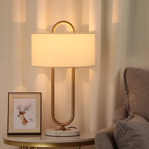 Fabric Lampshade Living Room Bedside Bedroom Minimalist White Marble Base Decorative Table Lamp