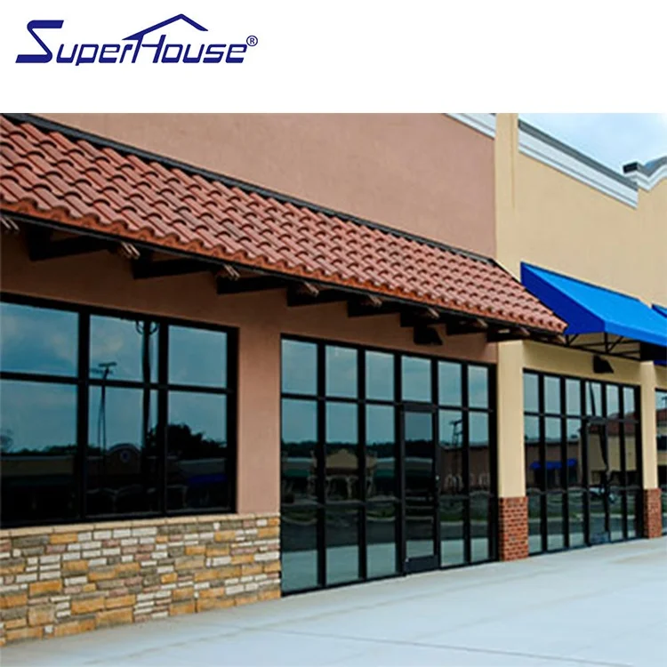 USA Shopfront Storefront Customized Commercial Aluminium Fix Picture Window with Tinted Mirror Glass for Shopfront
