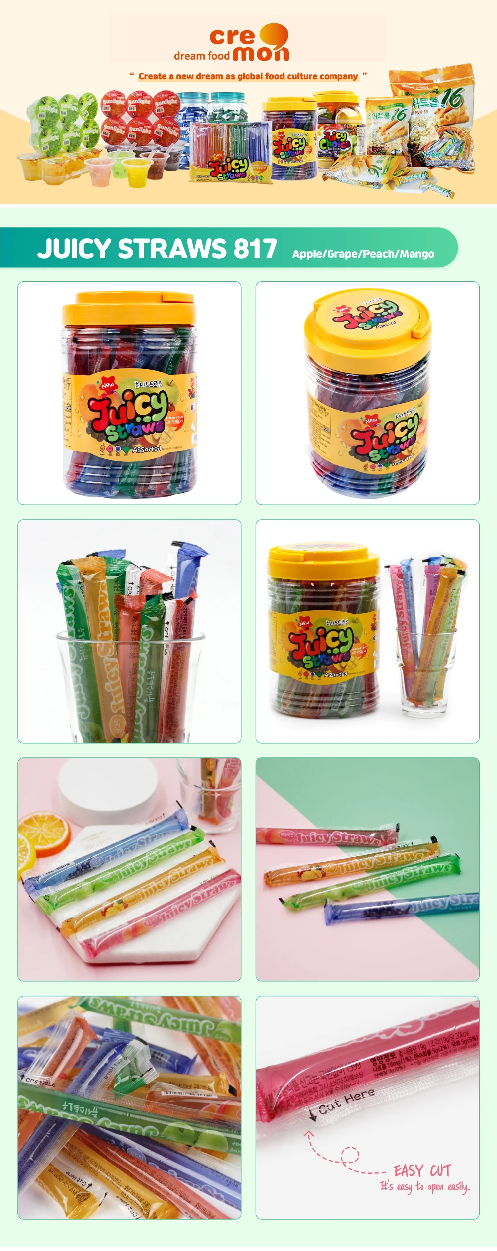 Juicy Straws 817 Sweet Fruit Flavor Jelly Stick Jelly Straw Shape No