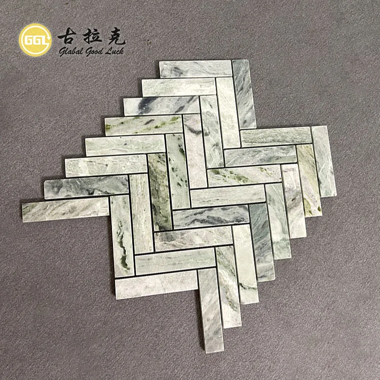 Interior Wall Tile Herringbone Design Green Marble Mosaic Tile for Interior Room