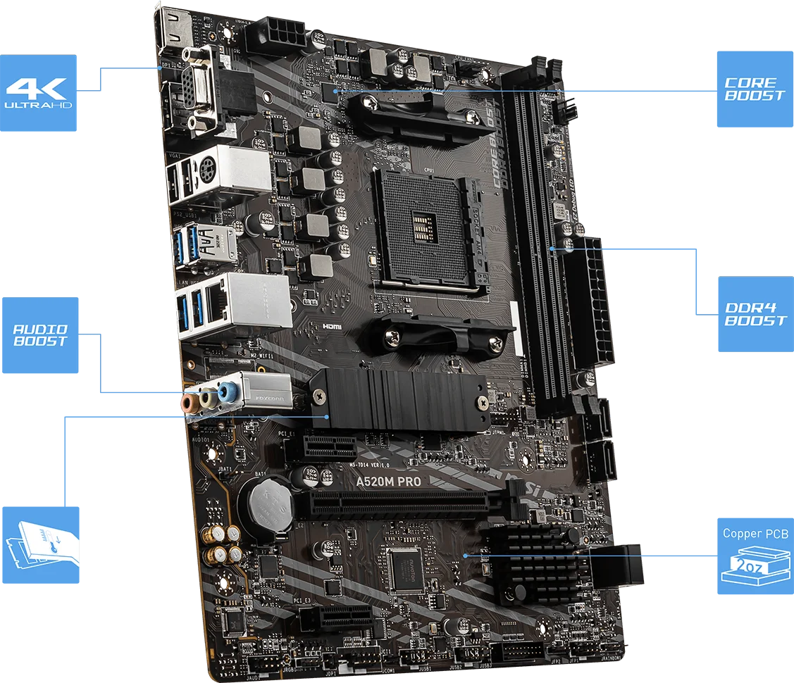 MSI PRO A520M-A PRO Motherboard(AM4, M-ATX, DDR4) with AMD Ryzen 7