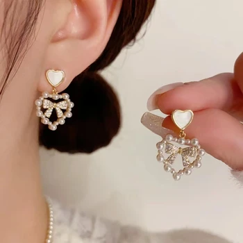 Wholesale Elegant Heart-Shaped  Needle Anti-Allergy Stud Earrings New Trendy High-End Brass Copper Gold Plating