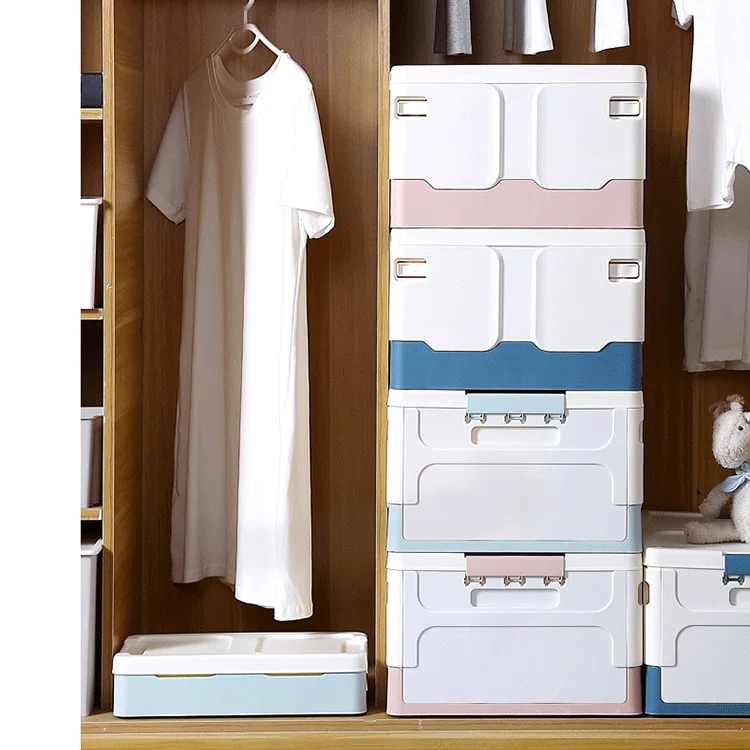 Minimalist Modern Collapsible Plastic Storage Bin Rectangle Foldable Organizer with Lid for Office Organization