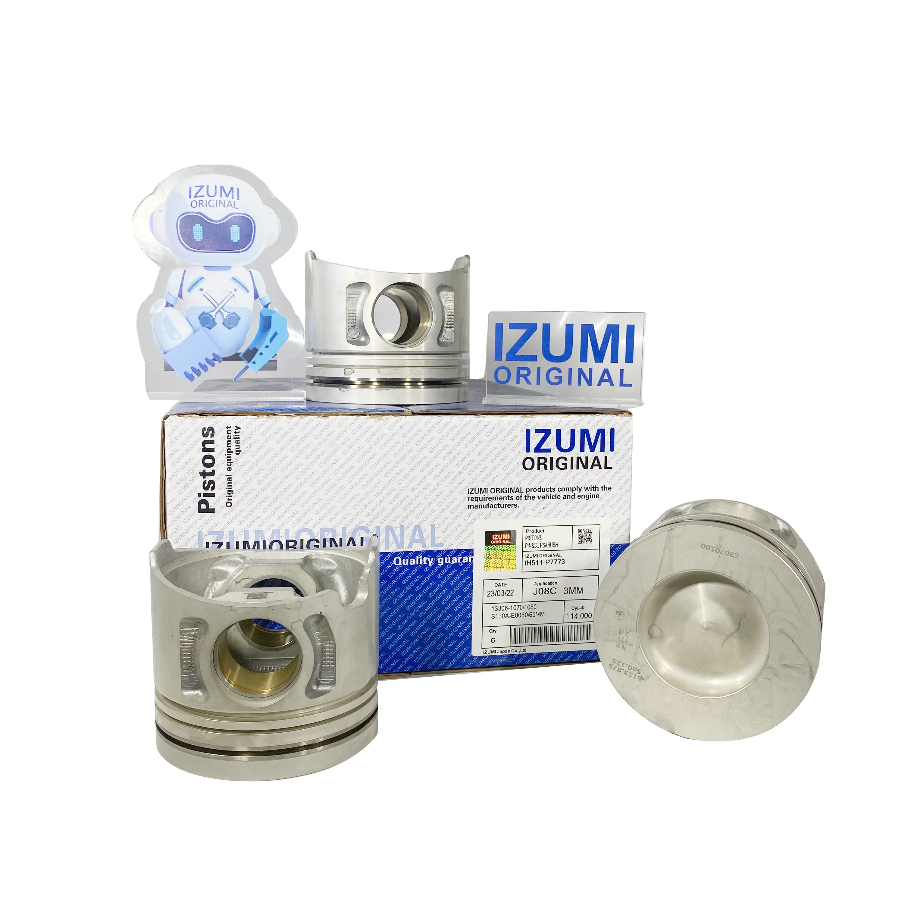 Originální náhradní díly IZUMI pro motor HINO J08C: píst, čísla dílů 13216-3211, 13216-2631, 132162631, k prodeji