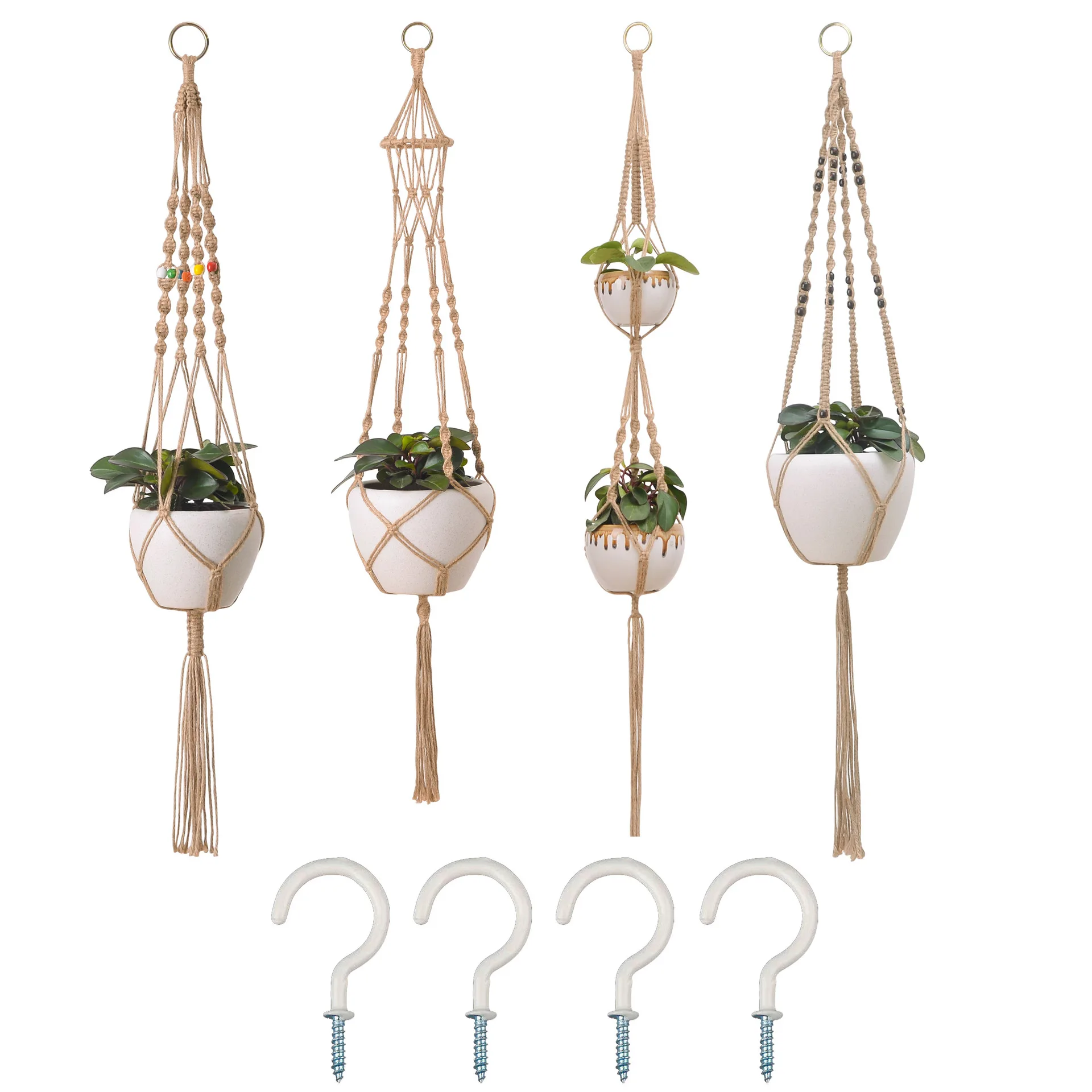 Details about   Plant Hanger Flower Pot Holder Large 4 Leg Macrame Jute & Wood Beads 36inch 
