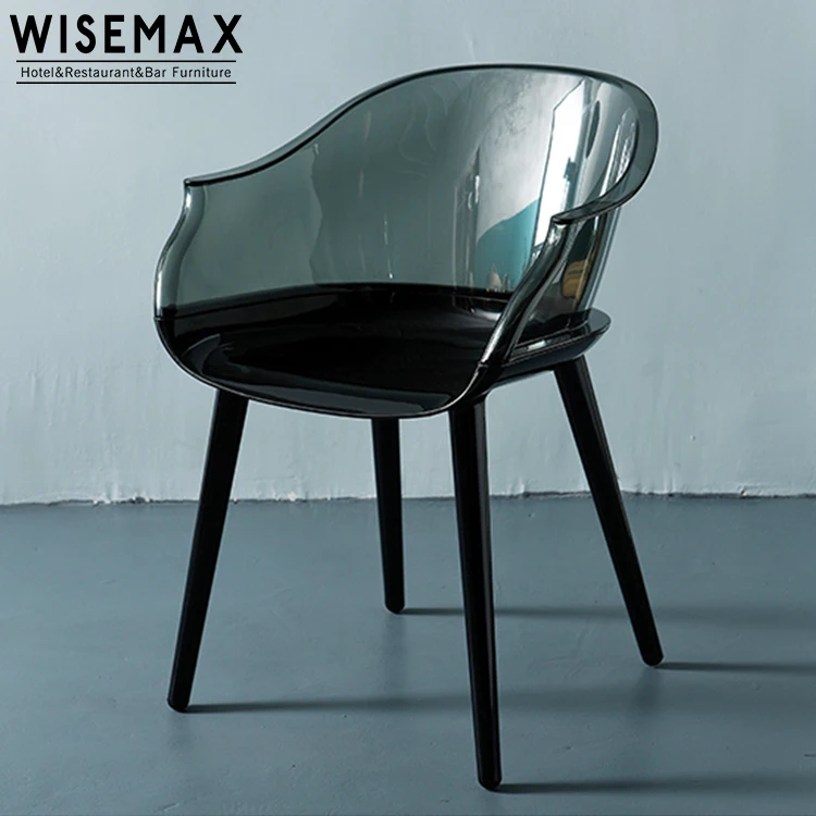 WISEAMX Modern Design Clear Acrylic Dining Chair with Armrest High Quality Plastic Restaurant Furniture for Banquet