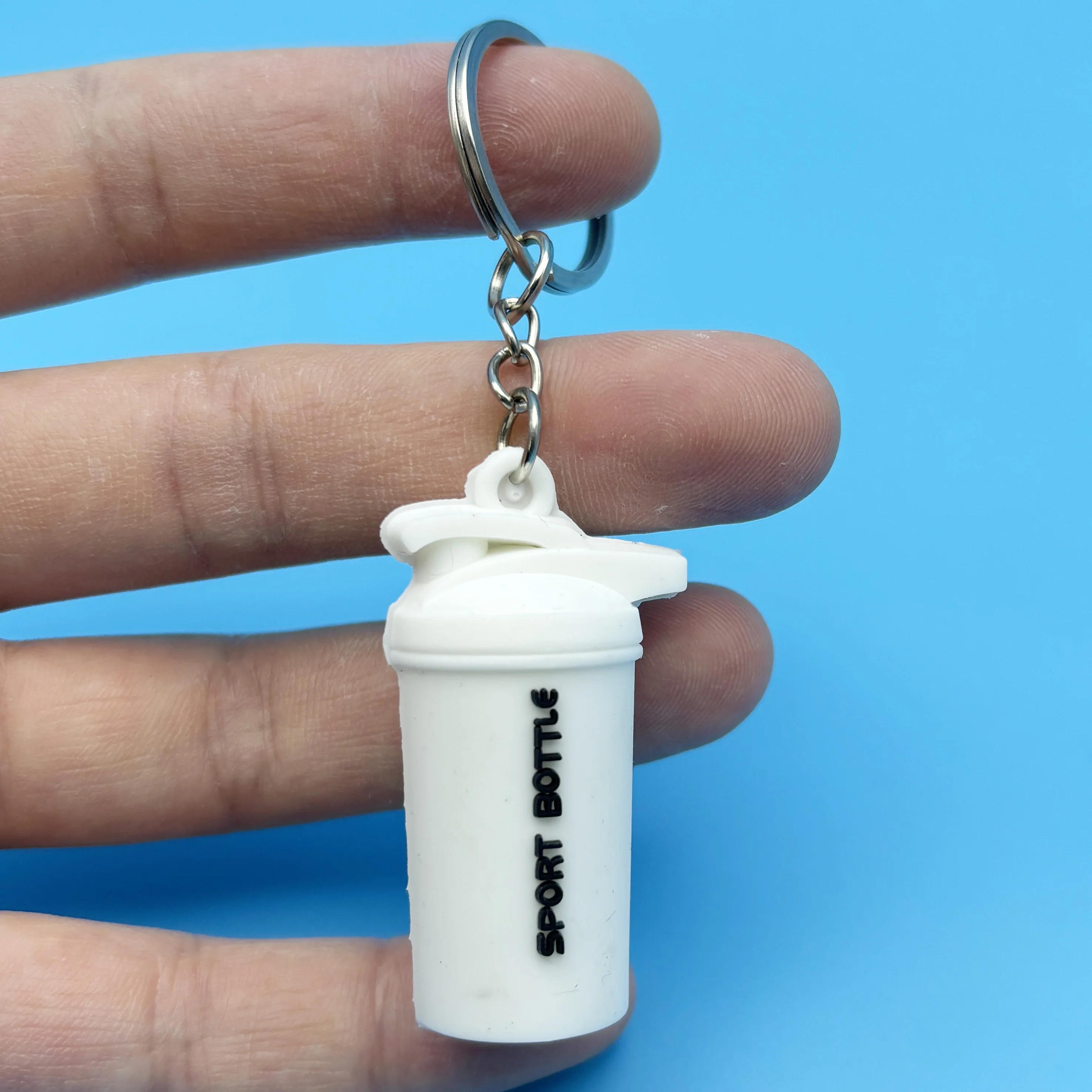 Ready To Ship Gym Sport Bottle 3d Pvc Key Chain Protein Powder Shake