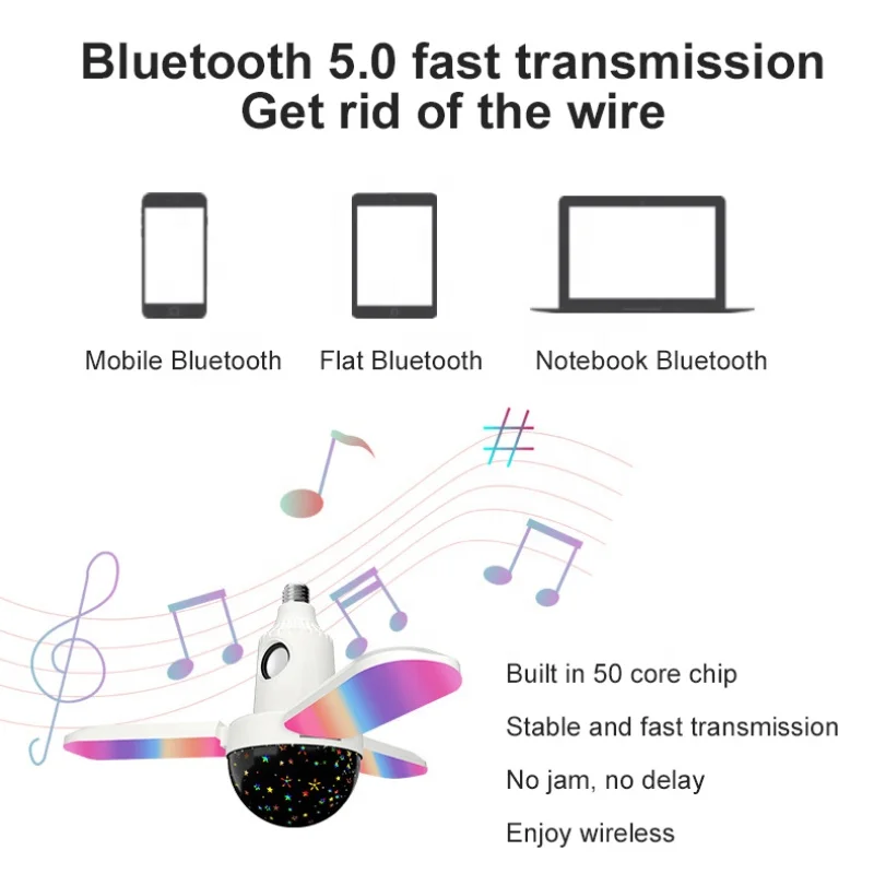LED Three-Leaf Wireless Music Lamp with Starry Sky Projector
