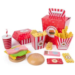 Best-selling Portable New Design Kids' Burger and Fries Combo Set Special Offer Wood Classic Toys for Kids Toddler Boys & Girls