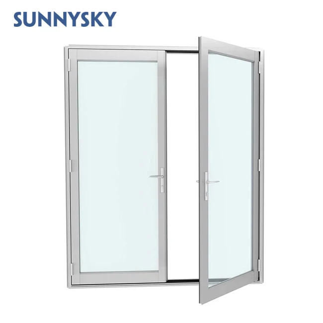 Sunnysky Fancy Cheap Security Double Glass Hurricane Proof Impact Black Color Swing Door for Residential Projects