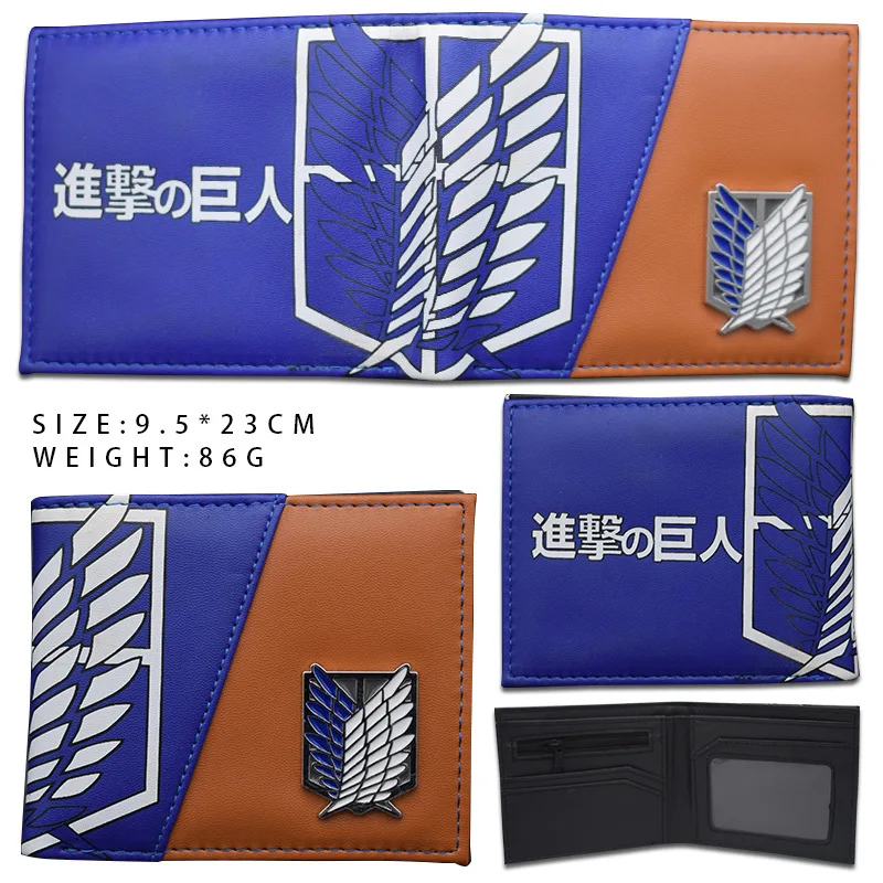 11 Designs Attack on Titan Short Anime Wallets Freedom Wing Metal Sign Coin Purse Short Cardholder Wallet
