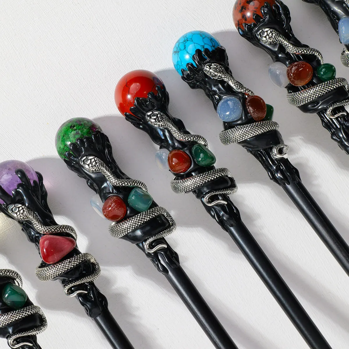 Natural Stones Magic Scepter Crystal Ball Fairy Lucky Divination Tumble  Stone Gem Scepter Fairy Magic Stick Decorative Wand, image size:1200x1200