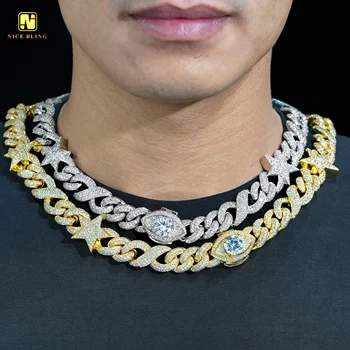 18K gold color plated fashion unisex jewelry iced out cuban link chain evil eyes clasp hip hop cuban necklace and bracelets
