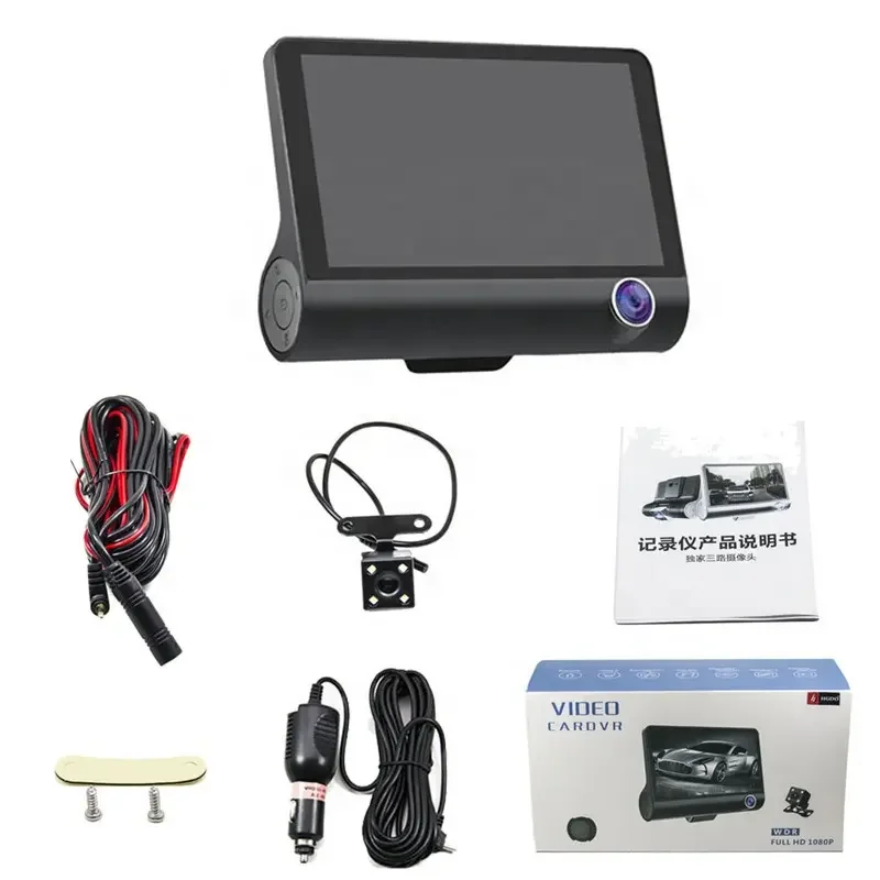 Otomatik kayıt Dash kamera araba dvr'ı 4 inç ekran Dash kamera 3 kameralar Lens dikiz kamera ile taşınabilir Video kaydedici