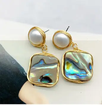 Aimgal fine jewelry S925 silver ear pins Hand-wound natural Abalone fritillary pearl drop earrings