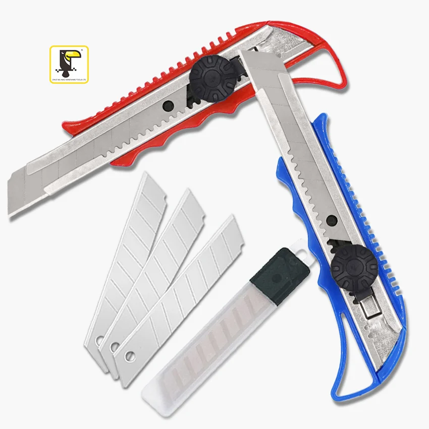 Sharp Paperback Cutter 18MM Carbon Steel Snap Off Blade Colorful Plastic PP Handle Cutter Knife