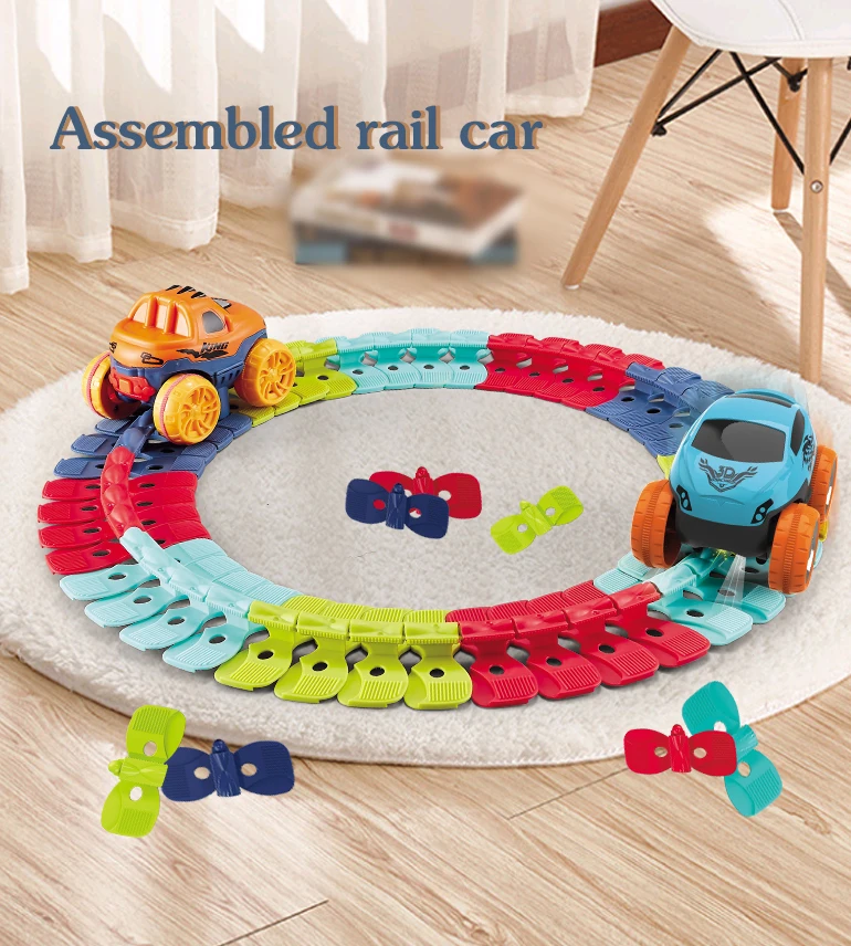 Trending new arrival toys r us slot car tracks 46pcs diy assembled slot railway racing flexible toy changeable car track toy