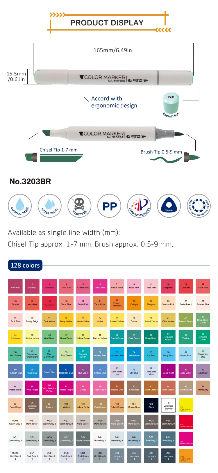 Sta No.3203br Dual Tip Art Brush Color Sketch Marker Permanent Ink