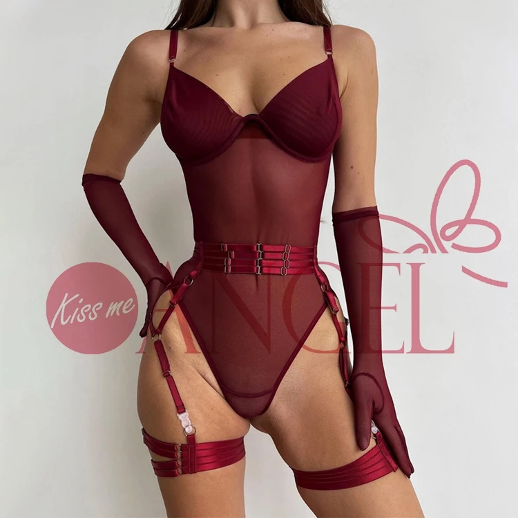 KISS ME ANGEL New Internet Celebrity Sexy Underwear See-through Mesh Shapewear Onesie Sexy Girls Teddy Sexy Lingeries Erotic