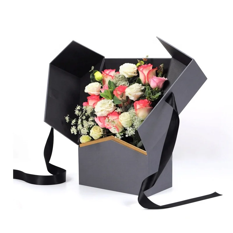 Custom Stock Factory Hard Paperboard Surprise Packaging Gift Flower Box Rose Box with Silk Surface