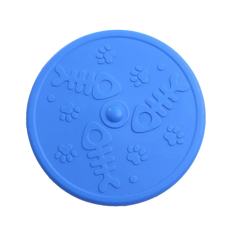 Durable TPR Flying Disc for Dogs Fish Print Round Rubber Pet Chew Toy for Outdoor Interactive Training