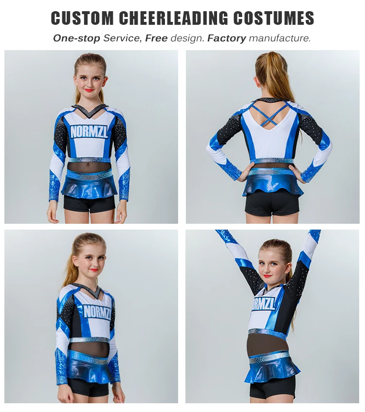 High Quality Custom Long Sleeve Crop Top Shorts Cheer Uniforms Girls Plus Size Cheerleader Costume