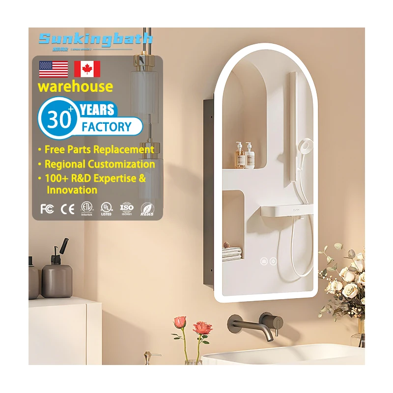 New Arrival Factory Custom Intelligent Anti Fog Wall Mounted Storage LED Mirror Cabinet for Home Bathroom Makeup Vanity