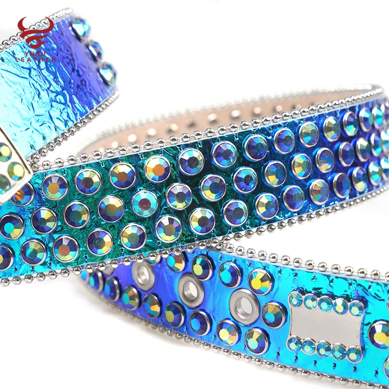 Source Designer New Fashion Shiny Belts Western Cowboy BB Rhinestone Belt  PU Leather Colorful Studded Malachite Blue DNA Belts for Men on  m.