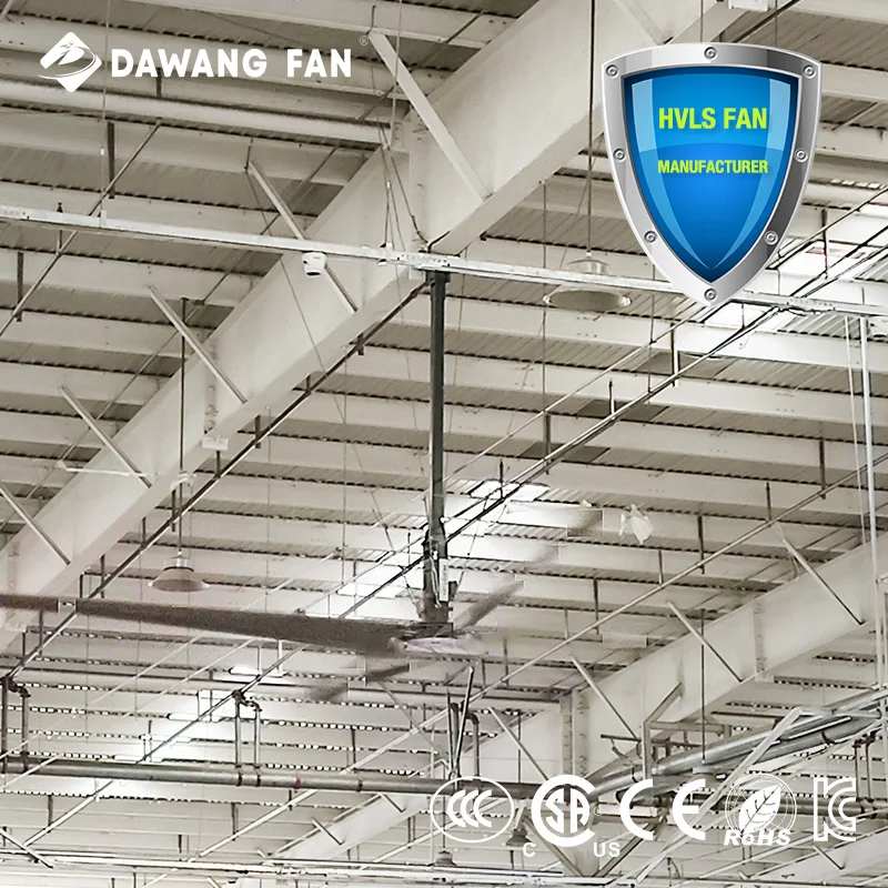 Оптовая продажа 7,3 м (24 фута) промышленного HVLS большого потолочного вентилятора со стальными лопастями из нержавеющей стали, низкий уровень шума и высокая скорость воздушного потока для гаражей