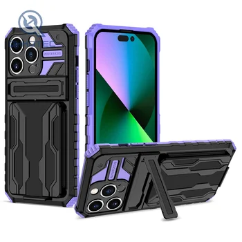 Armor Card Bag Cell Phone Case With Kickstand Holder Phone Case For iPhone 15 Pro Back Cover