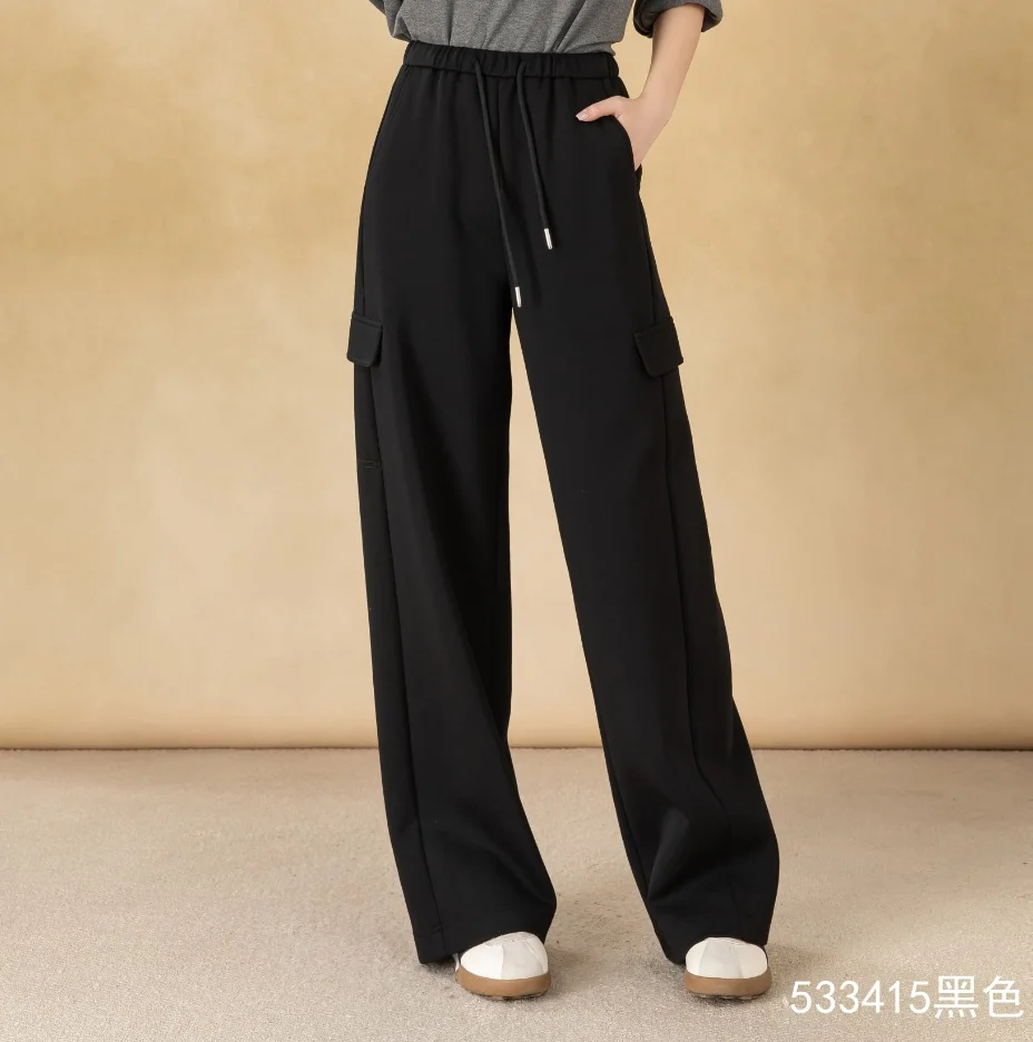 Women's Loose-Fitting Solid-Color Cargo Pants Wide-Leg Casual Trousers Dyed Jeans
