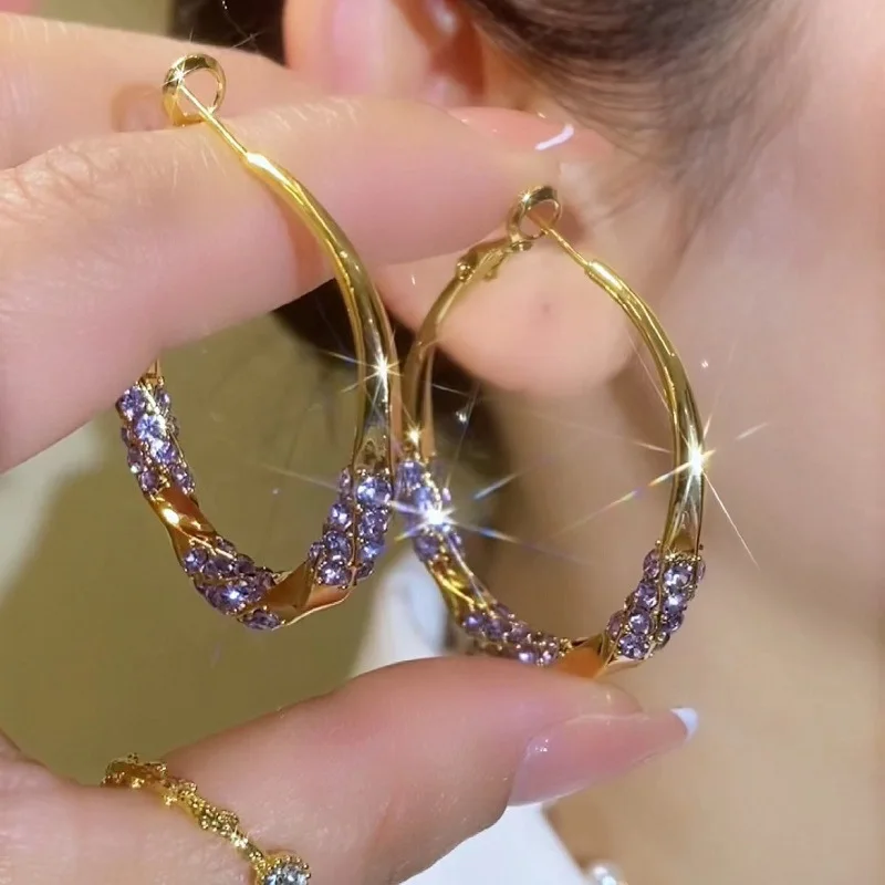 European & American Fashion Gold Plated Alloy Full-Zircon Exaggerated Large Pendant Earrings with Heart Shape