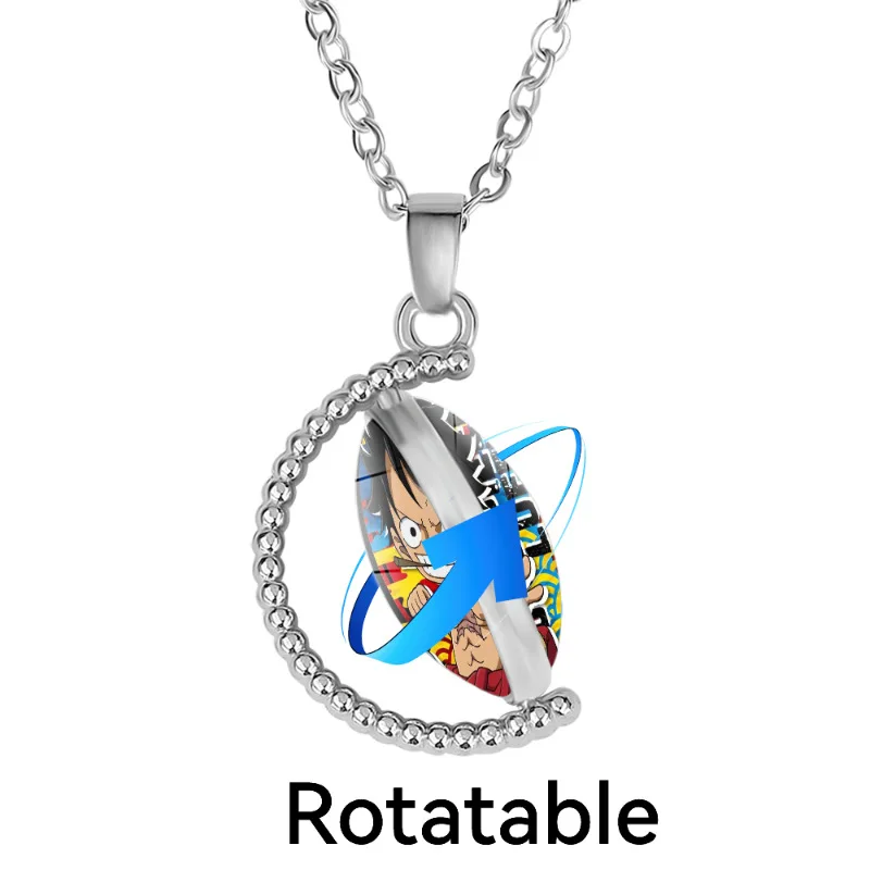 10 Designs Anime Time Gem Rotatable Necklace Cosplay Zoro Luffy Law Double Side Rotate Metal Pendant Necklace for Women Men