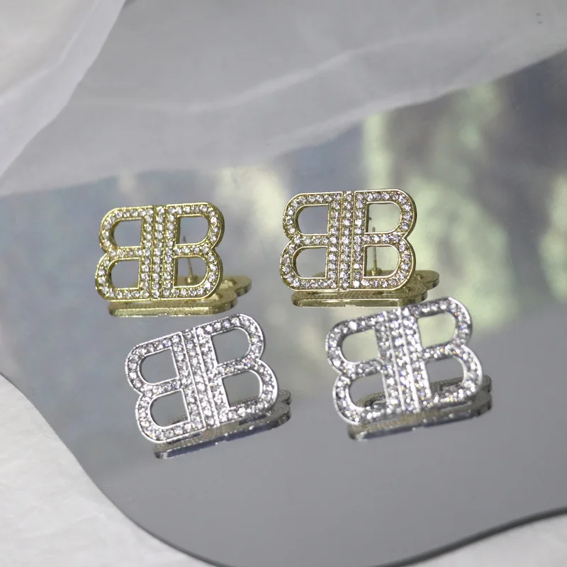 New Luxury Fashion Designer Premium Style 18k Gold Cz Zircon Letter Bb Earrings With Diamond ...