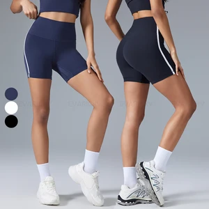 Women's Breathable High-Waisted Yoga Shorts Hip-Lifting Patchwork Style Comfortable Fitness Shorts with Hidden Pocket Logo Waist