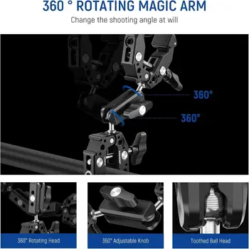 NEEWER Double Super Clamp Camera Mount with Dual Ball Heads Magic Arm for Desk Selfie Stick Tripod Stand Gimbal Rod, LED Light detail image