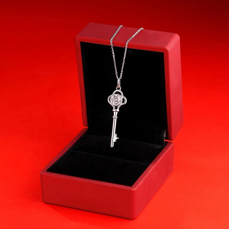 HMOIS love necklace crystal silver 925 sterling 1.0ct round moissanite chain necklace for women