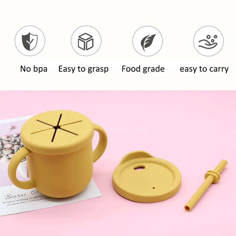 Baby Bottles 3 In 1 Unbreable Leak Proof Silicone 2 Lids Covers Straw