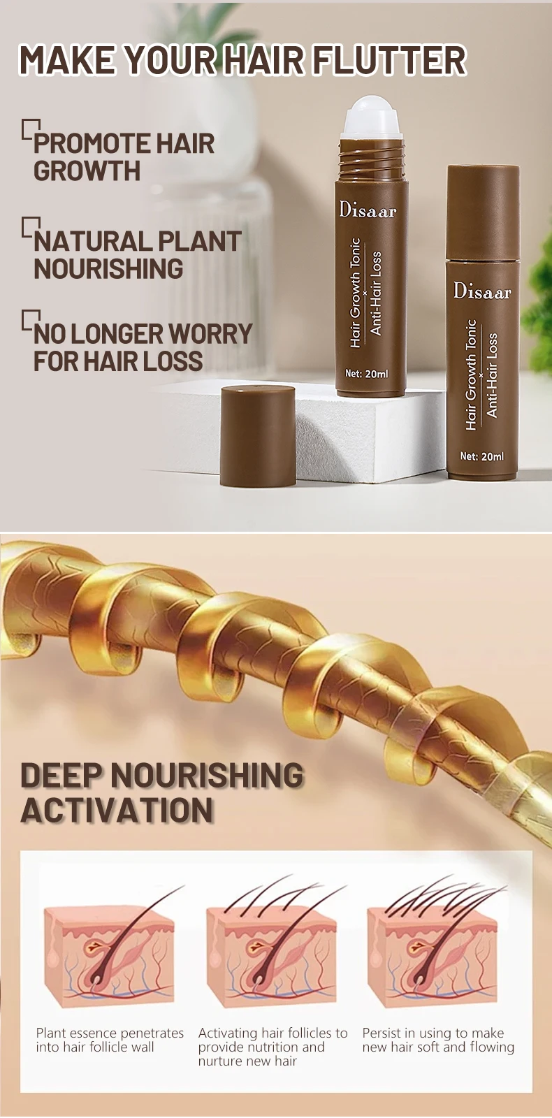 Produit tonique anti-chute et de croissance des cheveux au romarin au gingembre Disaar pour produit de croissance des cheveux avec ODM OEM nourrissant de plantes naturelles