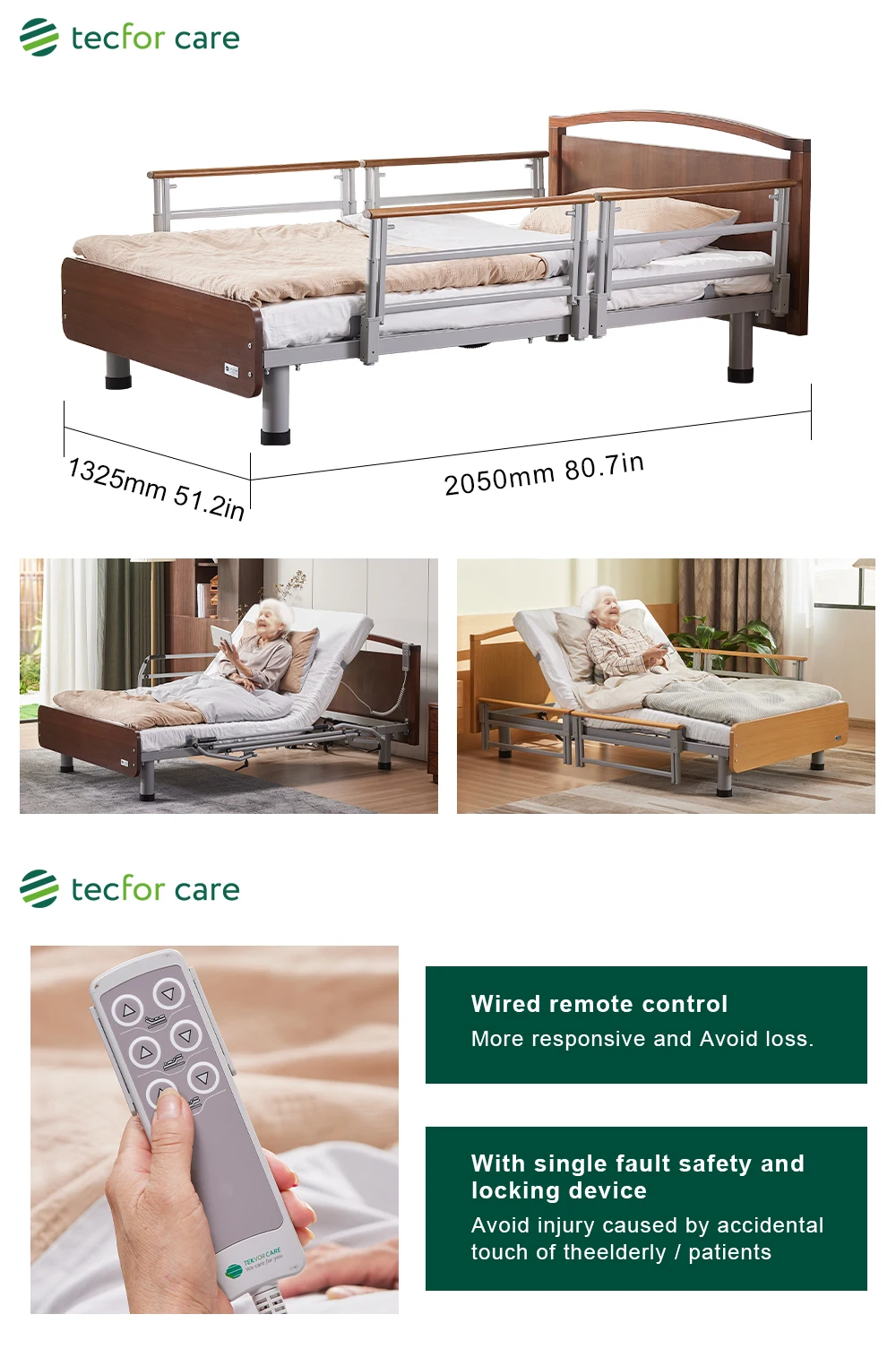 Tecforcare Wood Home Care Bed Rail For Elderly Care Products Electric