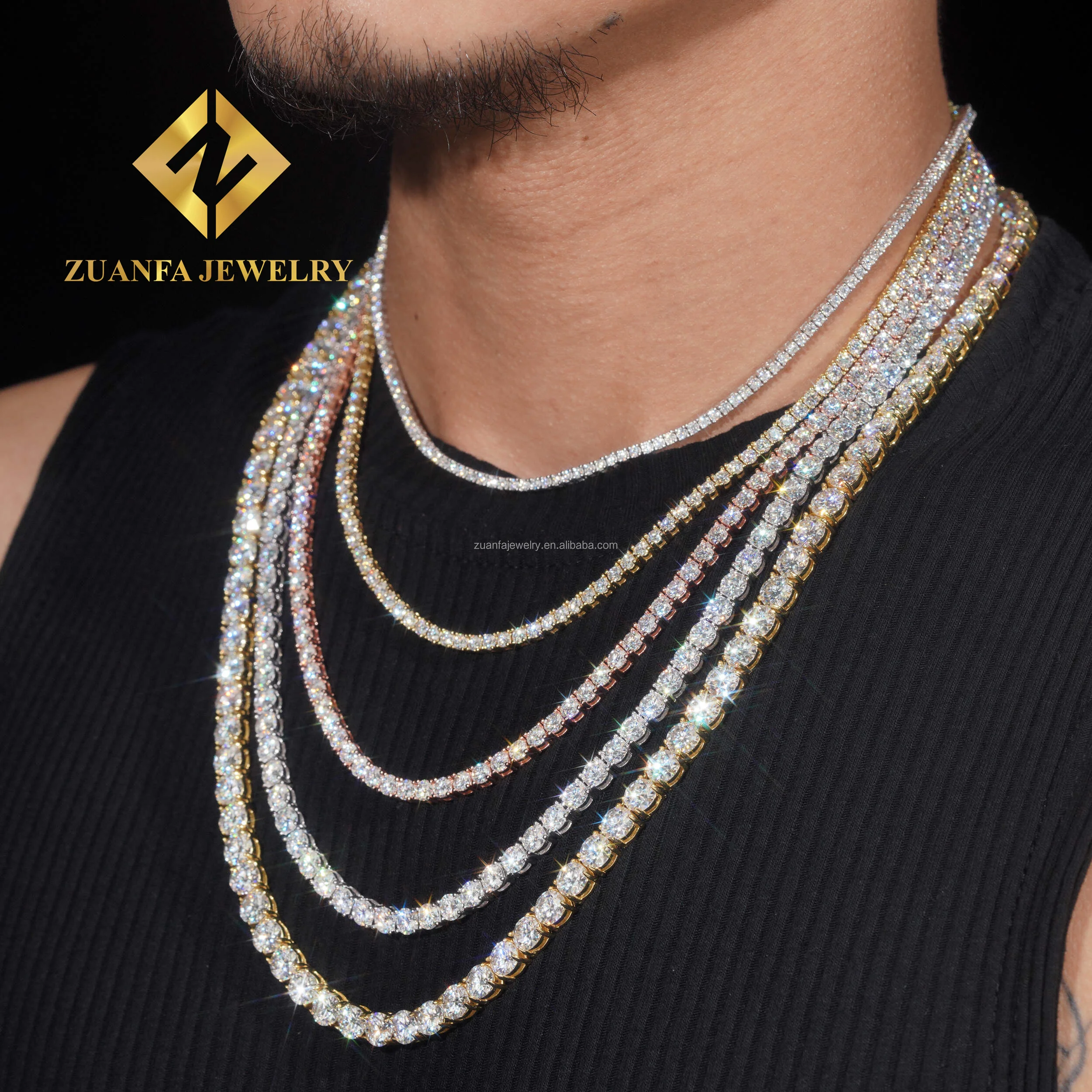 Best Selling Bulk Stock Iced Out Chains Silver S925 2mm 3mm 4mm 5mm 6.5mm VVS1 Moissanite Tennis Chain Necklace Women and
