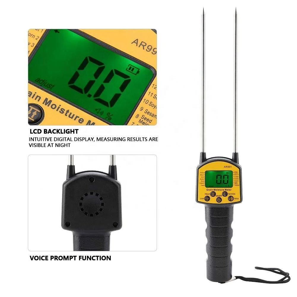 Humidimètre Numérique Pour Farine Et Grains – Testeur Précis Avec Invite Vocale, Écran LCD Rétroéclairé, Sonde Acier Carbone Haute Sensibilité