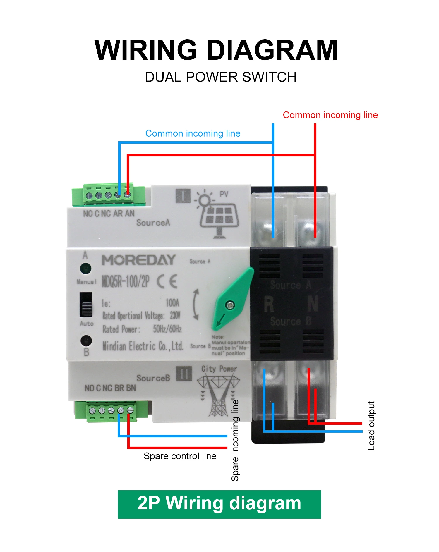 Dual Power Ats Automatic Transfer Switch For Photovoltaic Mdq5r-100/2p ...