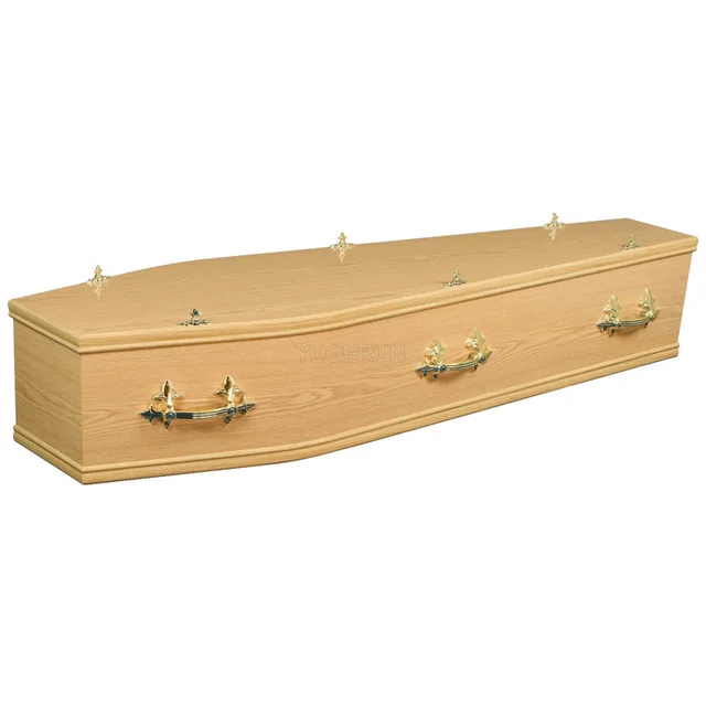 Oak Paper Veneered Cremation MDF Chipboard Melamine Australian Style Funeral Casket OEM Britain UK Customized Wood Glossy Coffin