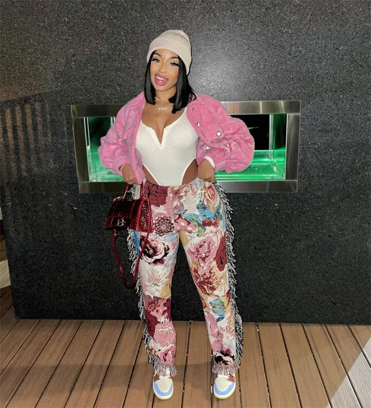 Custom Logo Women Blanket Tapestry Pants Woven Flare Pants Fringed