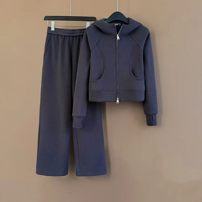 Fashion Suit Autumn Winter High-end Button-Up Woven Cardigan Hoodie Straight Pants Two-p detail