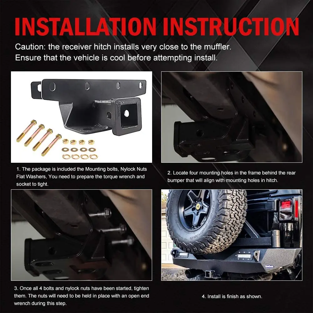 Trailer Hitch & Cover Kit Fit 20072018 Jeep Wrangler Jk 2 Door & 4