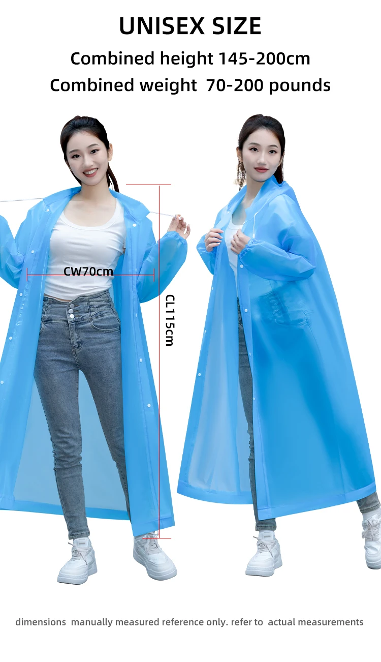 Disposable Single-Person Long Raincoat Hood Transparent Waterproof blue Eva Plastic rain coat Boys Girls Emergency Situations factory