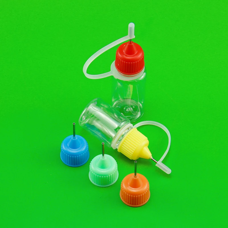 10ml Transparent PET Plastic Bottle with Mini Needle Tip Painting Glue Dropper with Pump and Cap Sealing Types Free Samples